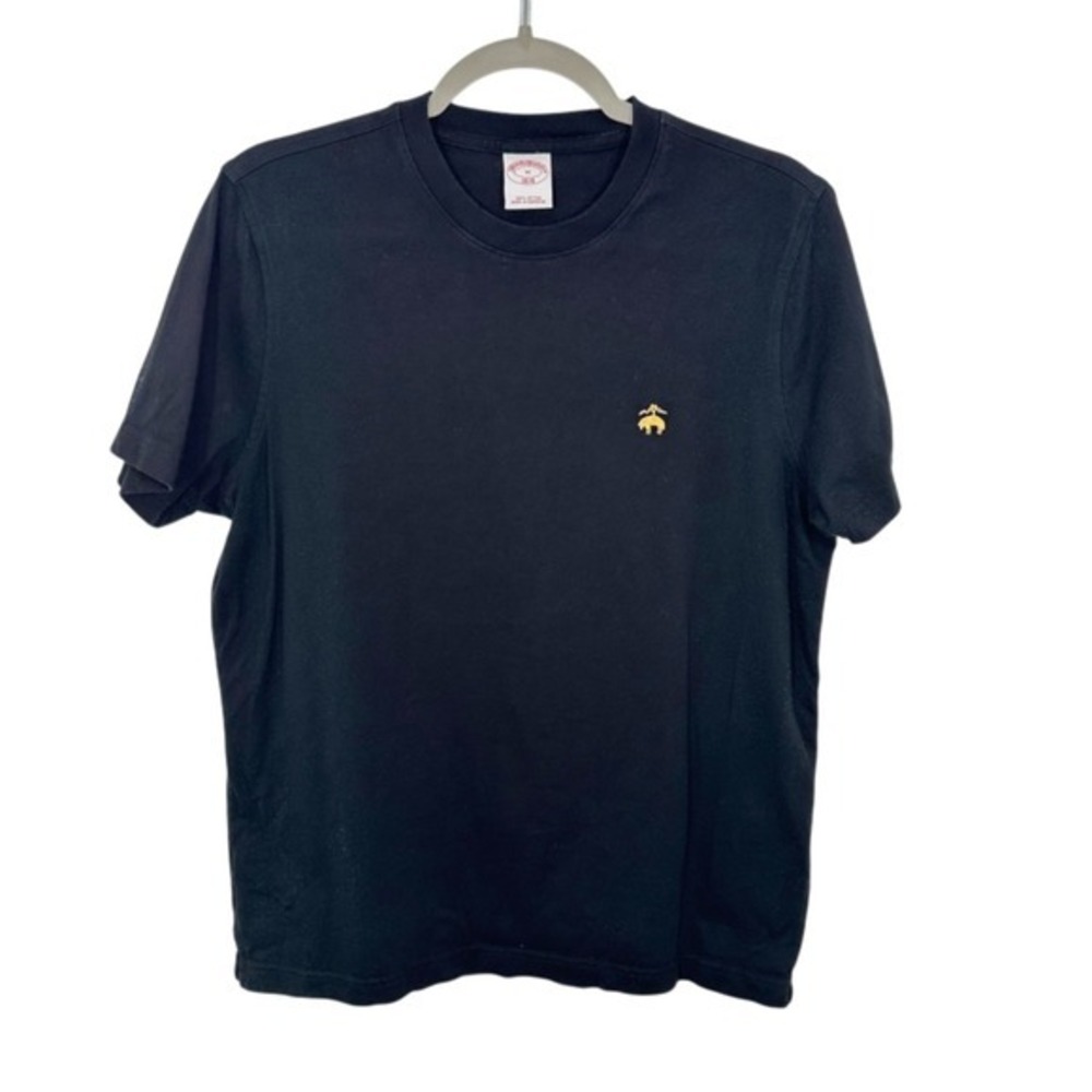 Brooks Brothers 1818 Black Short Sleeve Crew Neck Shirt Embroidered Logo Cotton